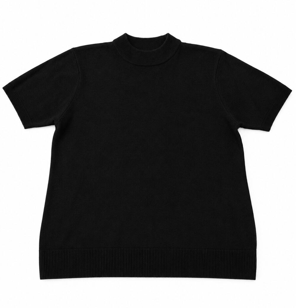 Women’s Black Short Sleeve Mock Neck Knit Sweater Pullover Top Medium